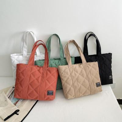 2024 Trendy Solid Color Large Quilted Shoulder Bag for Women - Simple Oxford Cloth Design