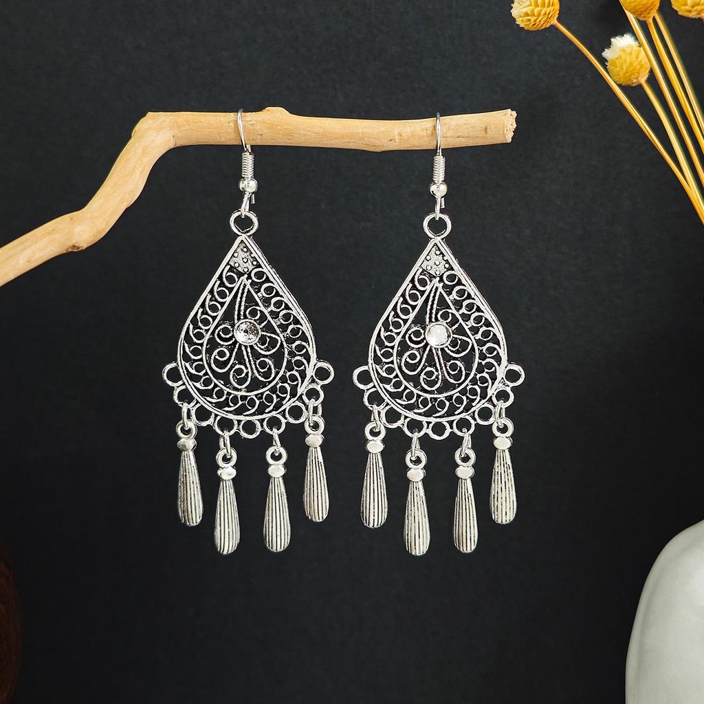 Bohemian Ethnic Wind Geometric Water Drop Earrings, Long Fringed Earrings For Retro Tourist Attractions