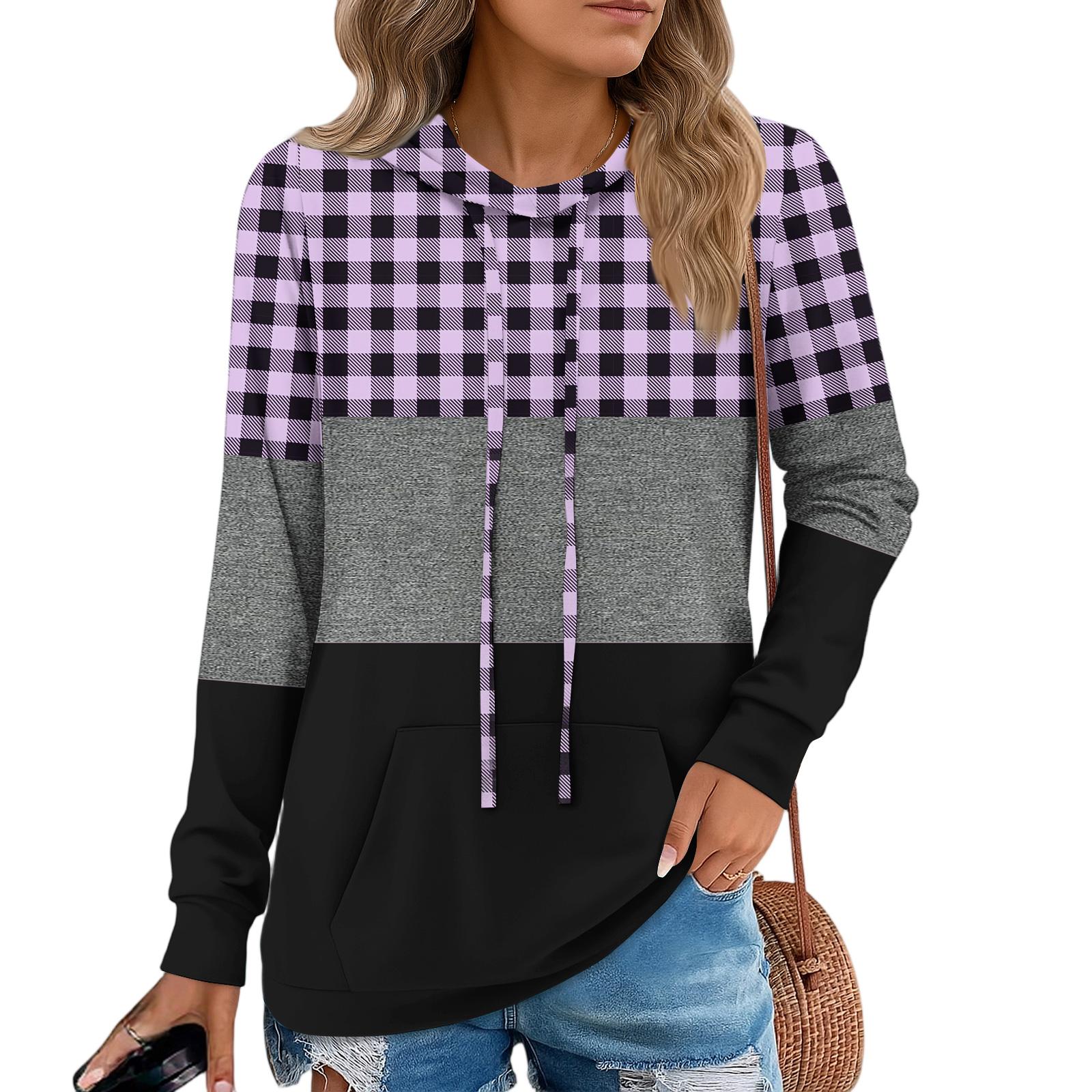 

Женские худи-пуловеры, модные толстовки с капюшоном для девочек-подростков, женский осенний туник-топ L фиолетовый