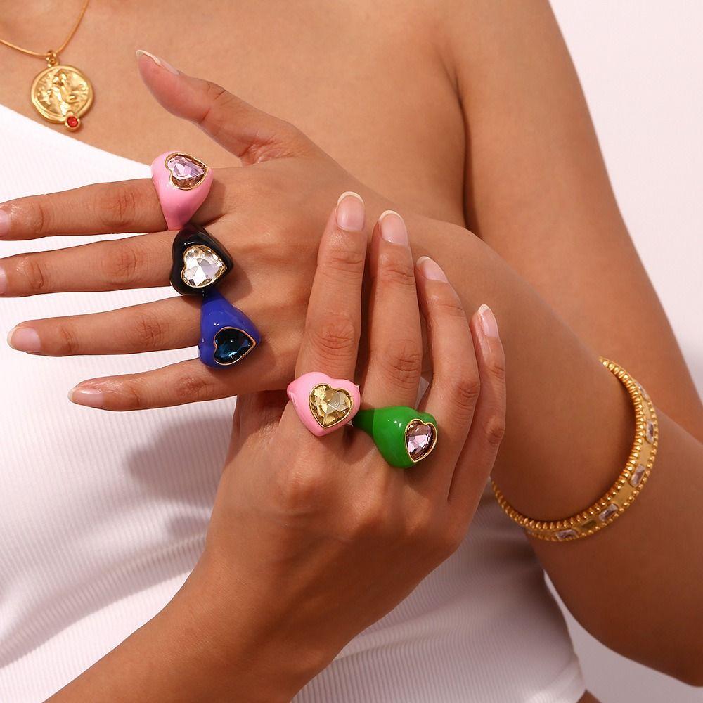 Geometric Dripping Oil Finger Buckle Stainless Steel Solid Color Ring  Friend