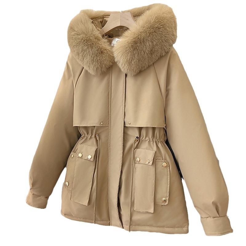 Jachetă parka pentru femei Jachetă parka călduroasă de iarnă Jachetă parka căptușită cu lână cu buzunare Jachetă lungă de iarnă în aer liber cu glugă Jachetă îngroșată rezistentă la vânt pentru femei