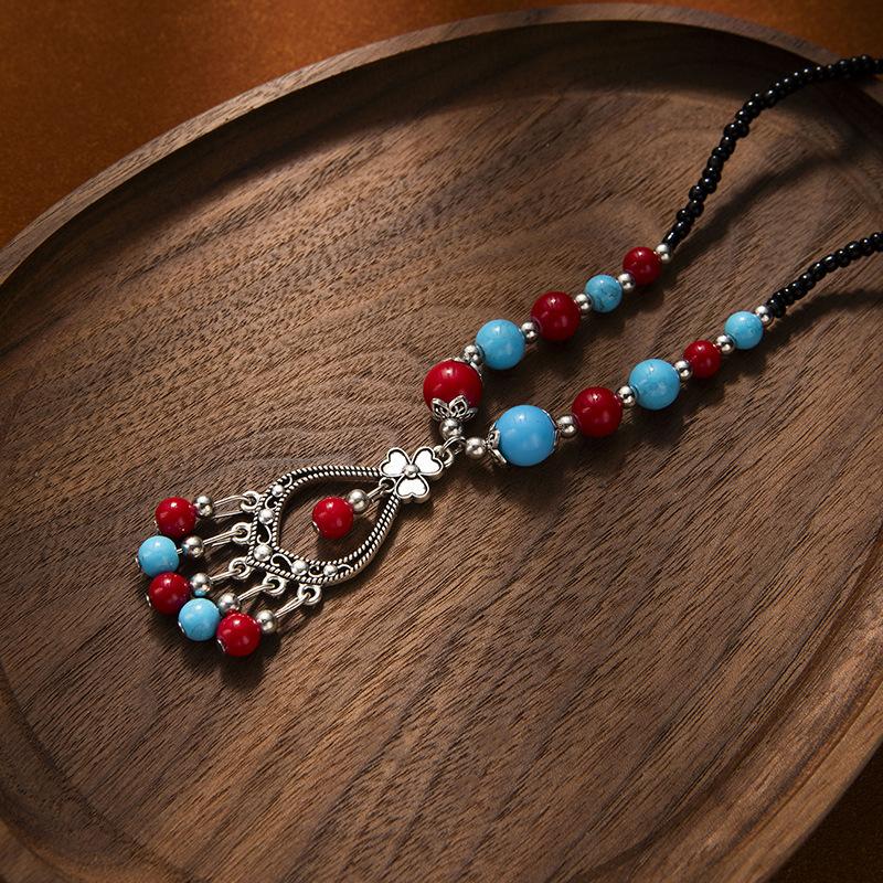 Ethnic Style and Exotic Charm: Forehead Chain Tassel and Turquoise Eyebrow Center Pendant Headwear