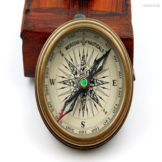 5.715 Cm Brass Hand Made Fully Functional Compass with Leather Case Robert Frost Poem Engraved