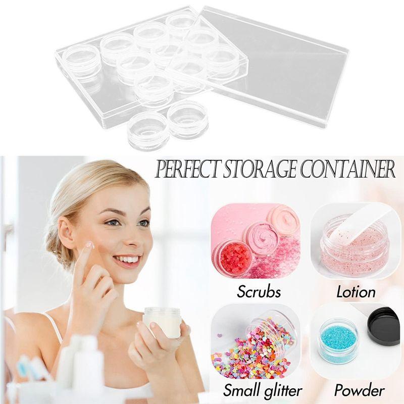 A20F-24Pcs Plastic Cosmetic Jar With 10G Clear Case With Snap Lids, Travel Storage Cosmetic Samples For Holds Lotions, Creams Du