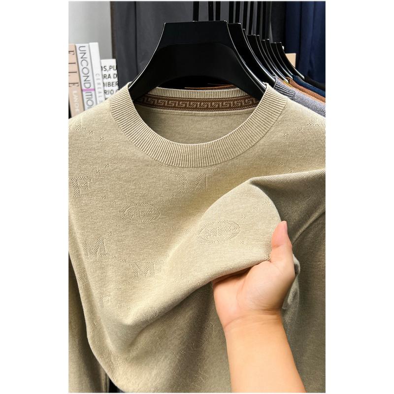 New Autumn And Winter Men'S Sweater Solid Color Round Neck Jacquard Casual Fashionable Simple Knitwear Base Sweater Top