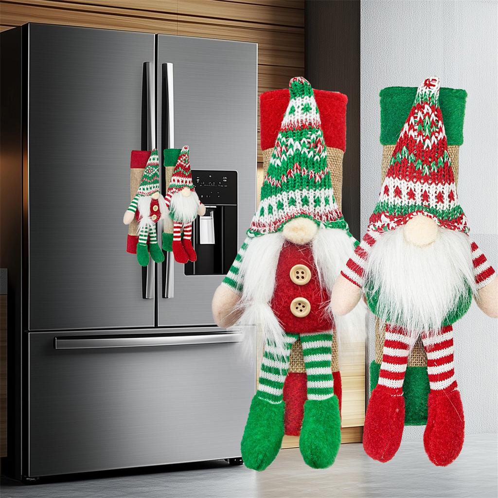 Set of 2 Festive Santa Claus Refrigerator Door Handle Covers - Cute Christmas Decorations for Kitchen Appliance