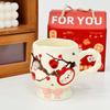 Large Capacity Water Cup Student Cup Cute Bow High Legged Ceramic Cup with Lid Mug High Appearance