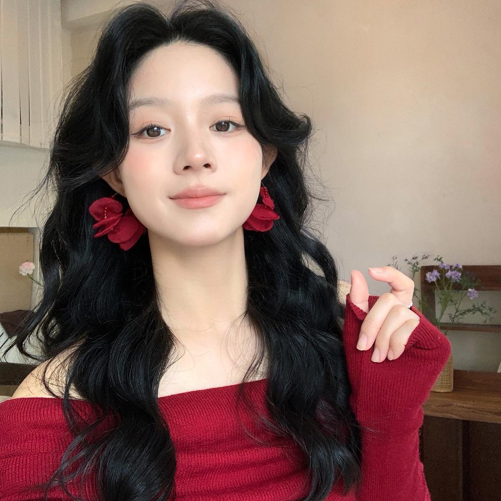 Seaside Vacation Style Fabric Flower Ear Buckle Autumn and Winter Personality Versatile Earrings Fashion Temperament High Sense Earrings