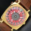 HAND-WINDING VINTAGE SWISS MENS POKER FACE RED COLOR DIAL WATCH A701111-5 R205b-a701111