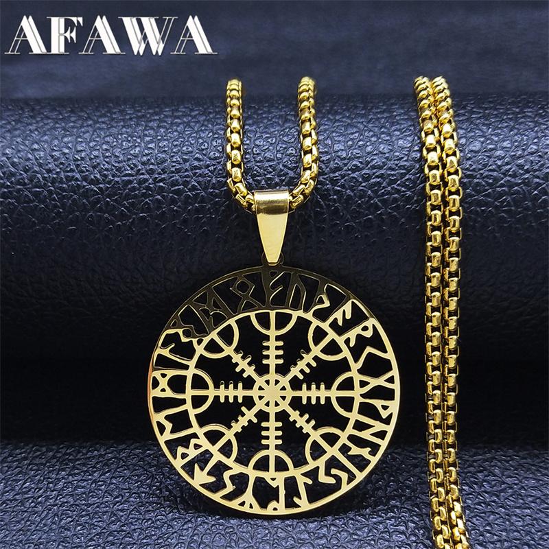 2026 Wikinger Amulett Halsketten Damen /Herren Goldfarbe Edelstahl Statement Halskette Schmuck Halsband acero inoxidable N3073S02