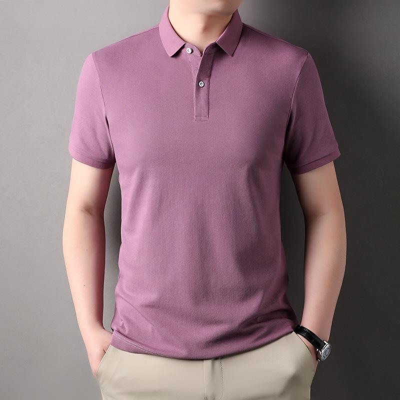 Men'S Short-Sleeved Pure Cotton Solid Color Polo Shirt Father'S Loose Casual Lapel High-End Clothes
