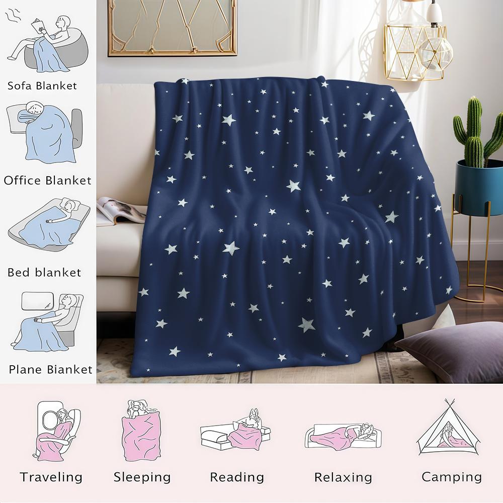 Navy Blue Light Star Decor Flannel Blanket Warm Soft Halloween Christmas Couch Warm Cozy Decorative Decor Gift for All Season