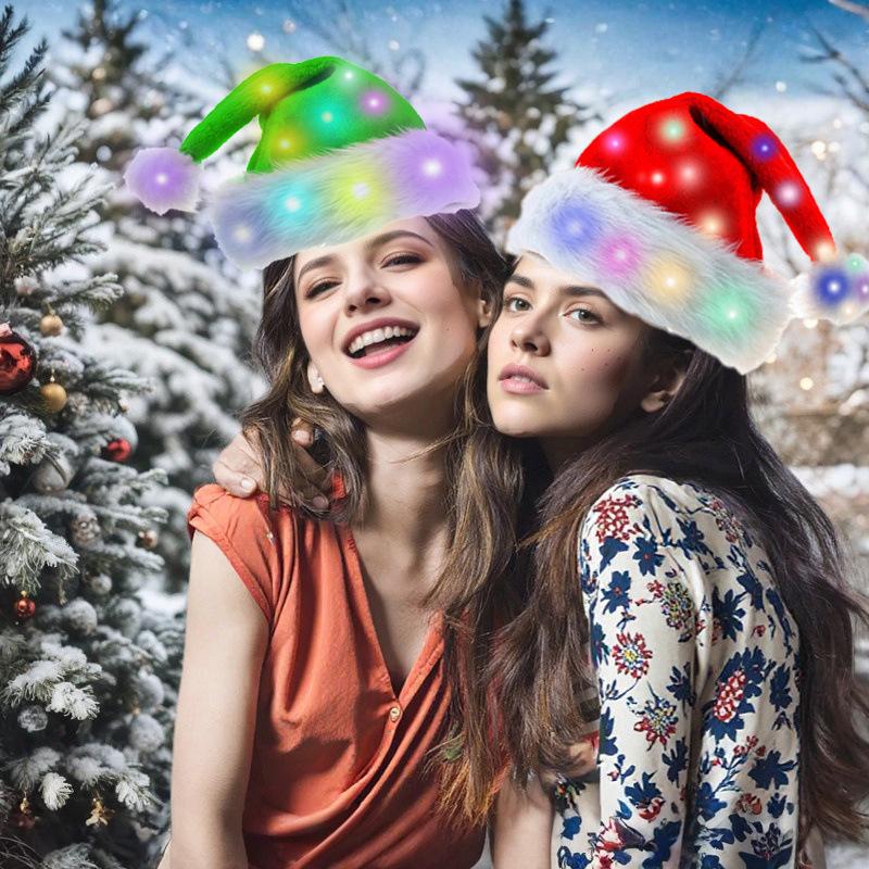 Dospelý svietiaci vianočný klobúk s plyšom - Santa párty dekorácia