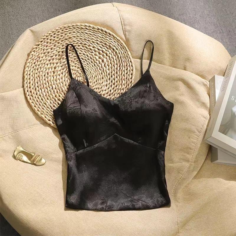 

Китайский ветер Country Tide жаккардовый атласный жилет с лямкой на шее для женщин с подкладкой на груди высокого качества чувство ниши короткие на базе One size