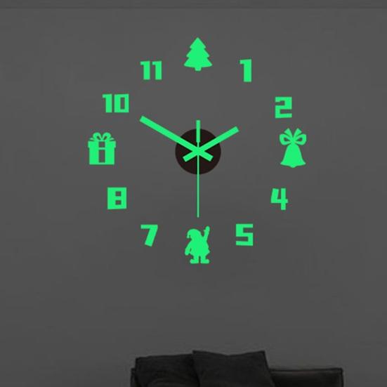 Christmas 3D Wall Clock Glow-in-the-dark Frameless Acrylic Clock Silent Home Office Bedroom Living Room Digital Analog Clock Decoration