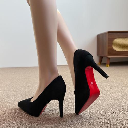 Fashion Black Suede Platform High Heels Women Pointed Toe Stiletto Sexy Dress Shoes