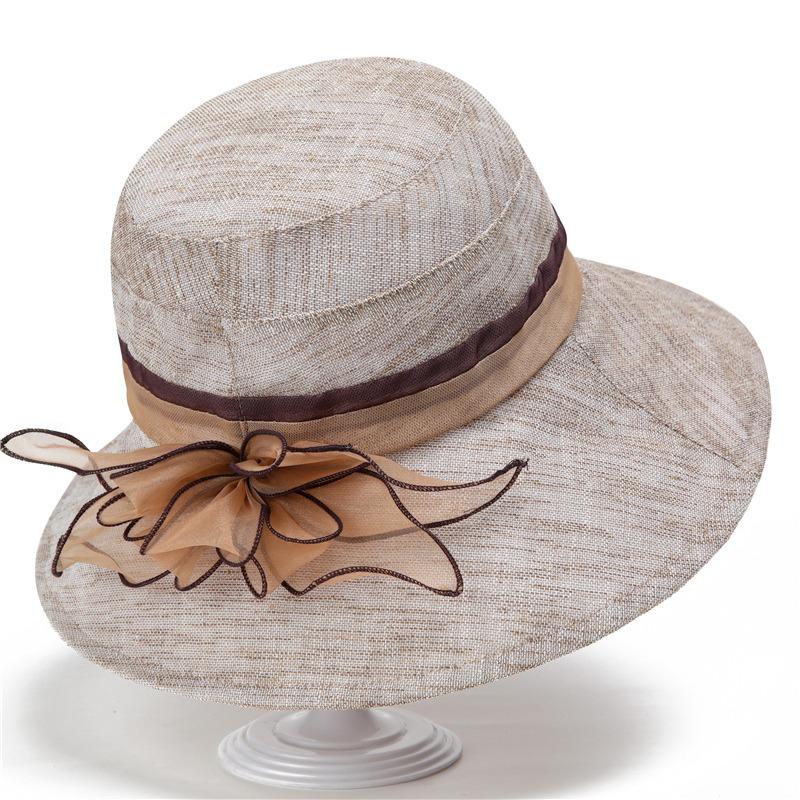 Elegant retro light basin hat women's summer breathable sun hat foldable flower wide edge sun protection hat