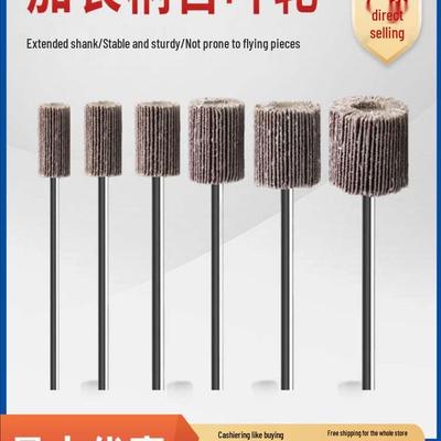 6 Pc Extra Long Fixed Shank Flap Wheel Set for Internal Hole Grinding, Polishing & Rust Removal