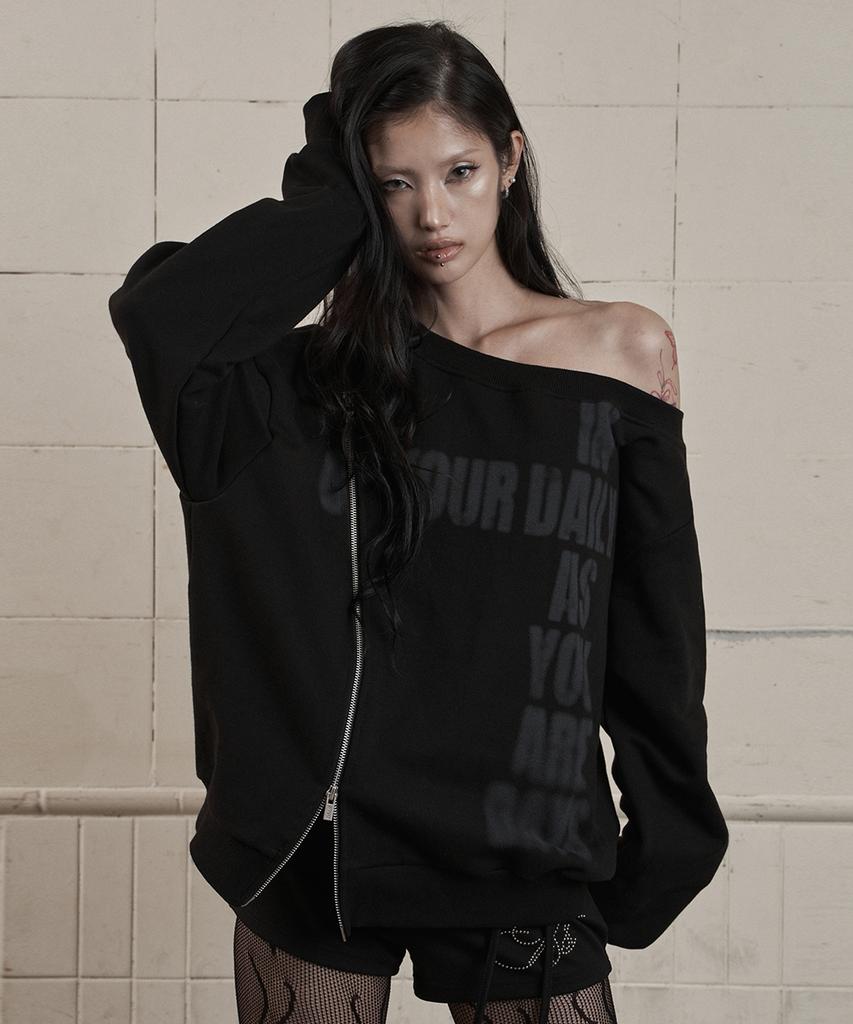 AS YOU ARE Line Off-Shoulder Sweatshirt Black