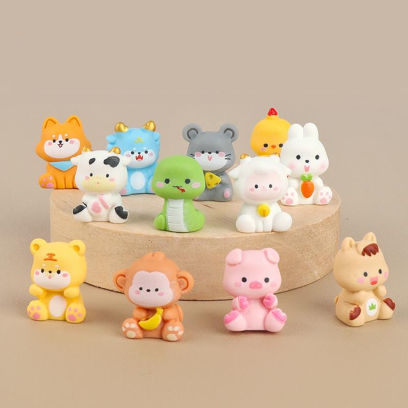 12/60PCS 3D Chinese zodiac DIY resin accessories, micro landscape simulation, drip glue scene decoration, handmade materials