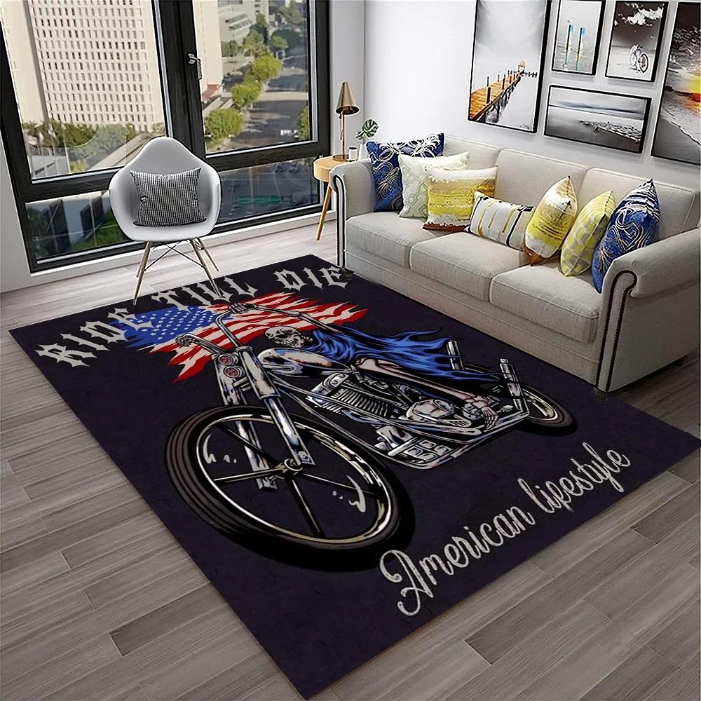 3D Visual Effect Classic Motorcycle Retro Carpet Rug Household Living Room Bedroom Playroom Sofa Entrance Mat Decoration