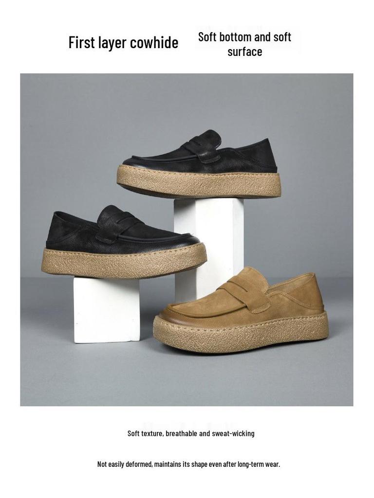 Męskie mokasyny wsuwane ze skóry naturalnej w stylu europejskim 2025 - Skóra bydlęca licowa, Gruba i miękka podeszwa