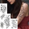 Black Flower Temporary Tattoo For Women Adultsl Fake Peony Rose Dahlia Lotus Tattoo Sticker 3D Body Art Bouquet Sexy Tatoo Paste