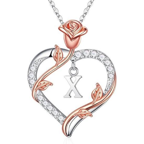 Simple And High-End Sense Niche Design Sense Fashionable Two-Color Heart-Shaped Initials Pendant Rose Collarbone Chain