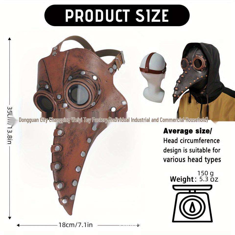 Steampunk Plague Doctor Long Nose Latex Mask for Cosplay and Masquerade