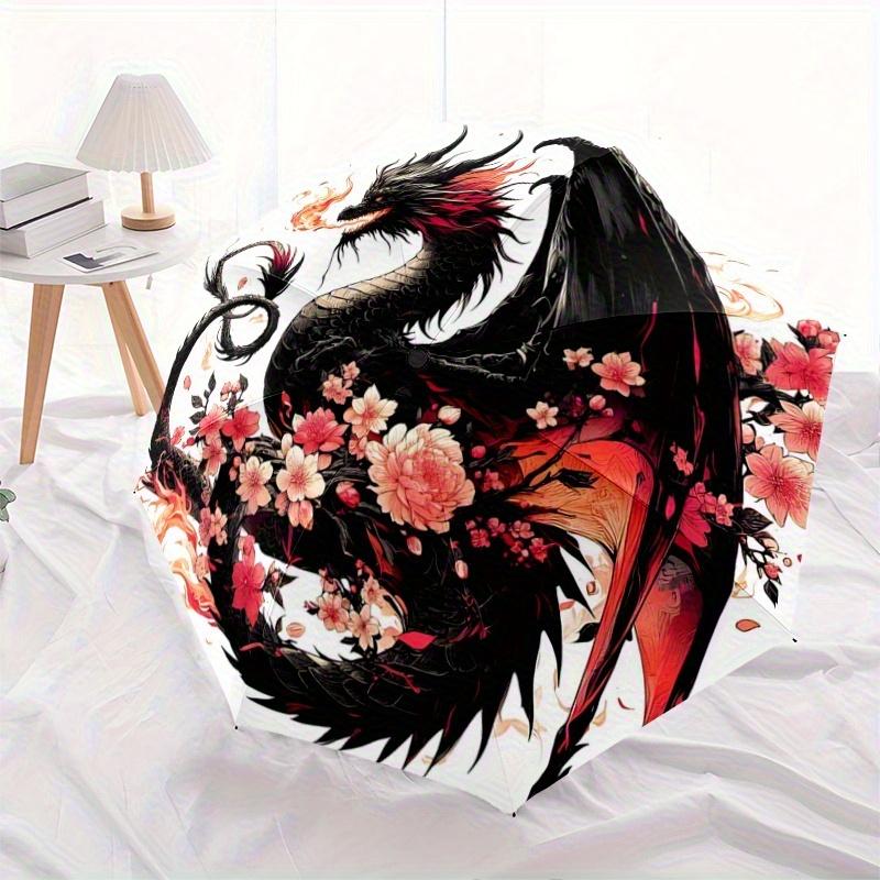 1pc Dragon Themed Pattern Design Pattern Beautiful Looking Automatic Folding Umbrella, 3 Folding, 8 Iron Frame Design, Durable and Suitable for T