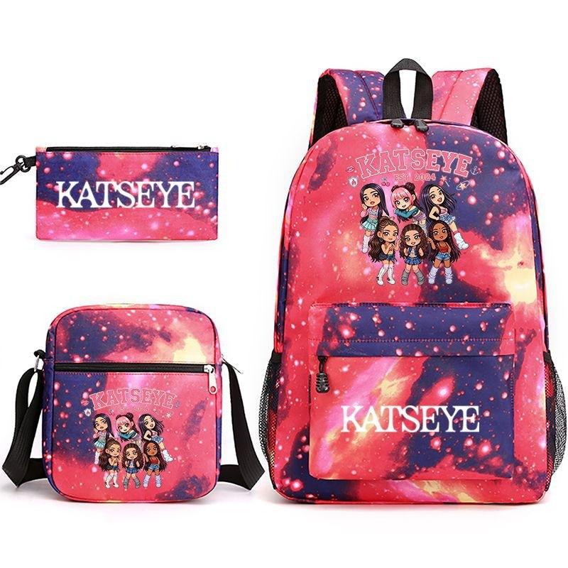 Katseye Kpop Girl Group Print Travel Backpack Laptop School Bag Set of 3, Unisex Large Capacity Daypack