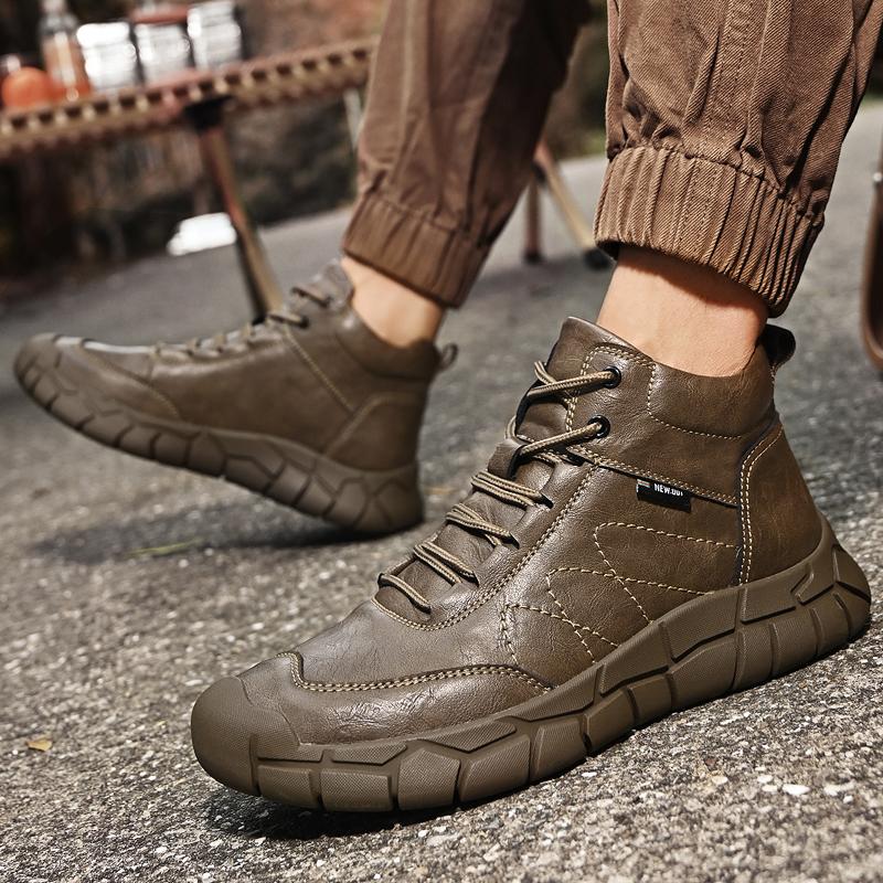 Men's Leather Boots Handmade Outdoor Plush Ankle Boots for Men Casual Shoes Large Size Tooling Shoes