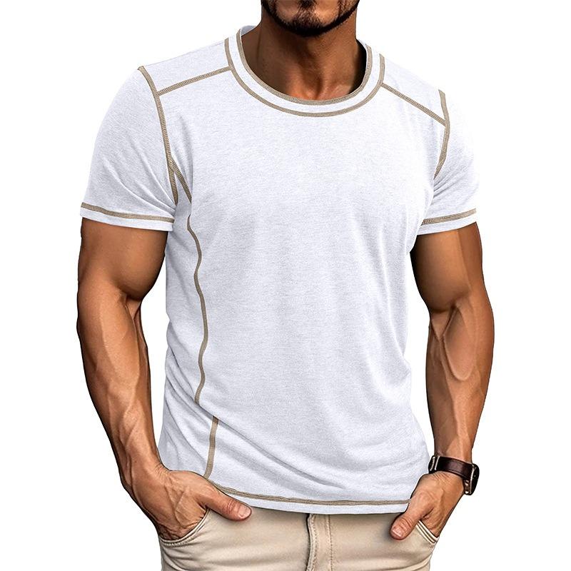 Men's Casual Contrast Stitching Crew Neck T-shirt Short Sleeve Slim Fit Sports Tee
