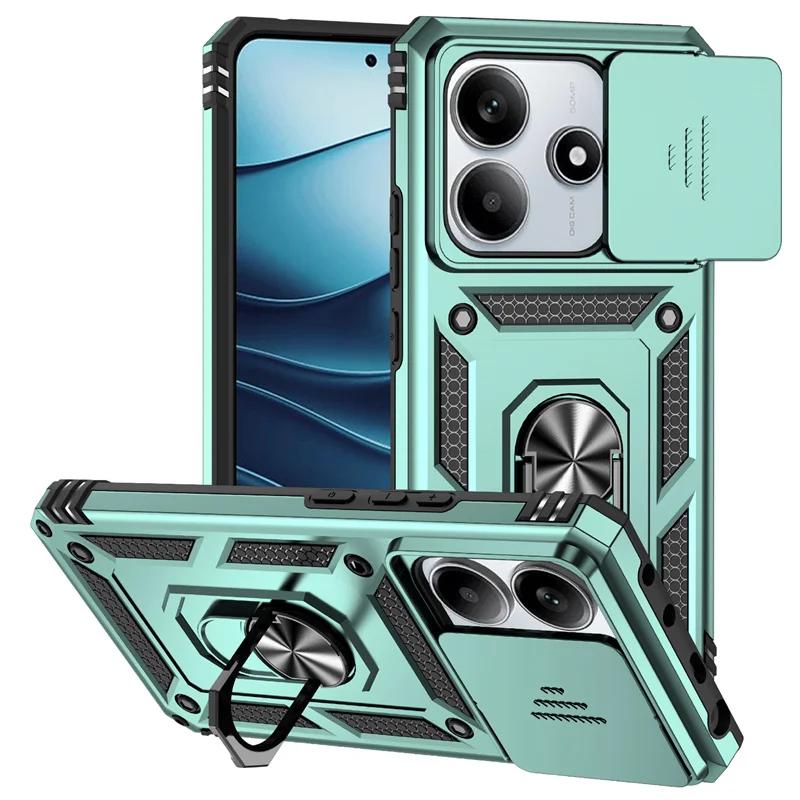 Capa For Xiaomi Redmi Note 14 5G Case Armor Slide Camera Lens Protector Back Cover for Redmy Note14 Shockproof Ring Stand Funda