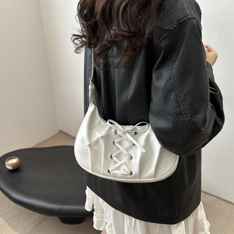 Hot Y2K Solid Color Underarm Hobo Bags for Women Casual Style PU Leather Design Ladies Bow Handbag Adjustable Strap Shoulder Crossbody Bag