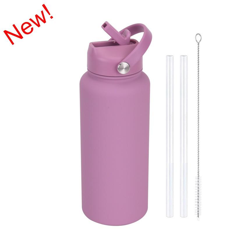 1L Stainless Steel Vacuum Insulated Water Bottle With Handle Straw Lid Outdoor Sports Travel