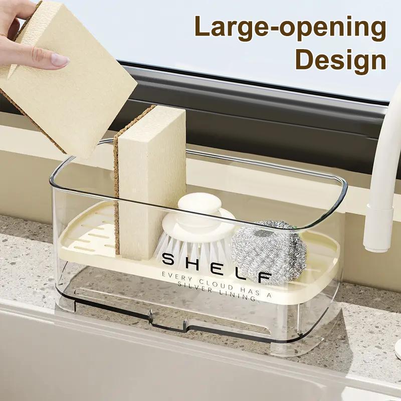 New Rag Rack Kitchen Sink Rack Household Wall-Mounted Multi-Function Sponge Pool Faucet Storage Artifact With Drain Design 1Pc