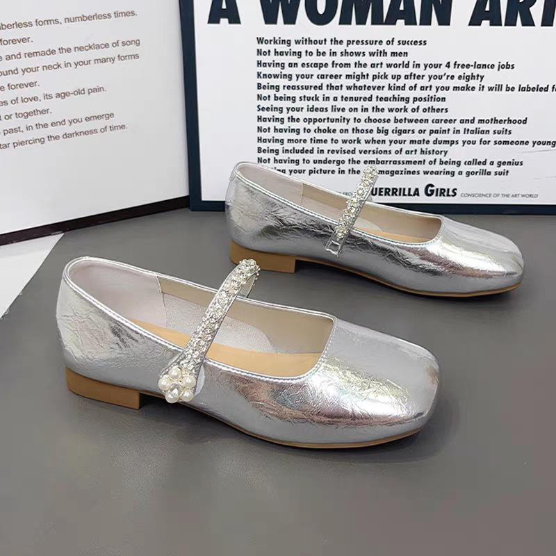 Mary Jane perlée à talon épais chaussures simples nouvel été mot avec tête de sac tête carrée chaussures simples femmes