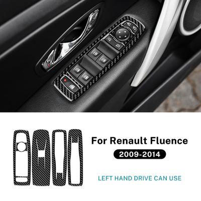 Dla Renault Fluence 2009 2010 2011 2012 2013 2014 Prawdziwa Miękka Naklejka z Włókna Węglowego Ramka Przycisków Podnoszenia Szyb Samochodu LHD Akcesoria