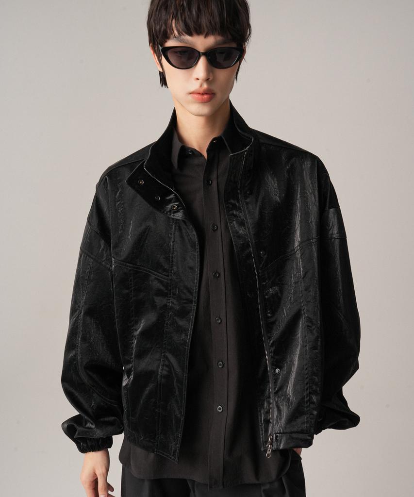 Avandress Stitch Art Leather Jacket Black