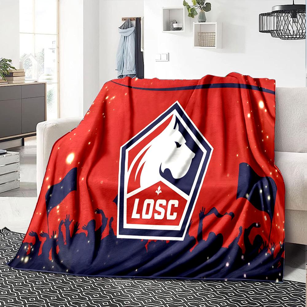 Losc Football Crest Flannel Blanket, Soft Polyester, Modern Design, All-Season for Camping, Travel, Gifts for holidays or birthdays