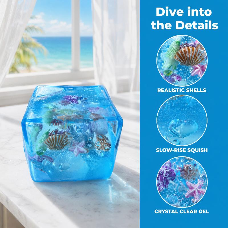 Taba Squishy Stress Balls Cube - Ocean Sensory Fidget Toy Slow Rise Squishy Toys For Kids And Adults Squeeze Relax Gift
