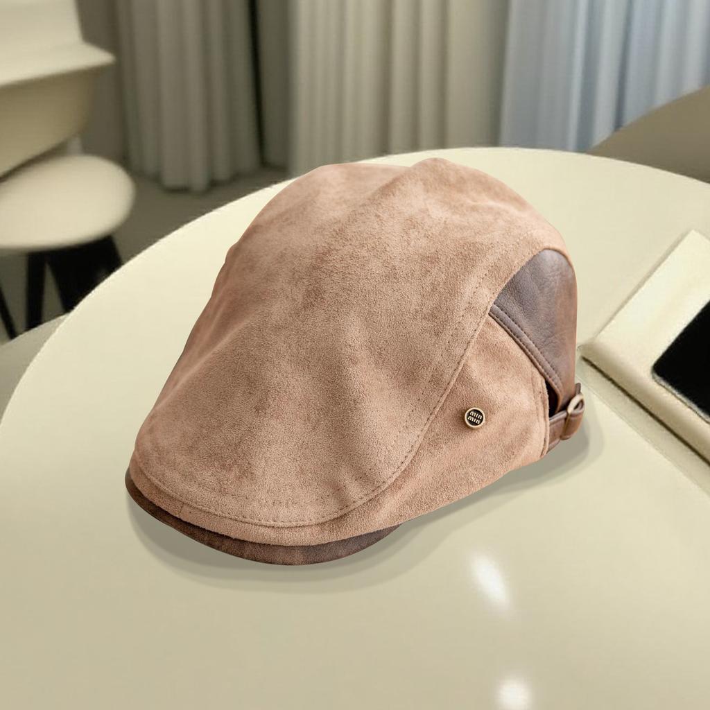 Vintage Solid Color Striped Beret for Women, Spring and Autumn Japanese Style, Versatile, Face-Slimming Duckbill Cap, Reversible Newsboy Cap