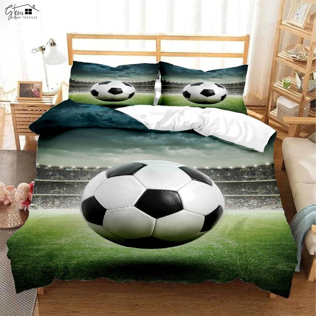 Cool Sports Acuarelă Fotbal Husă de Plapumă Imprimată 3D Set de Lenjerie de Pat pentru Camera Băieților Set din Trei Piese Husă de Plapumă Față de Pernă