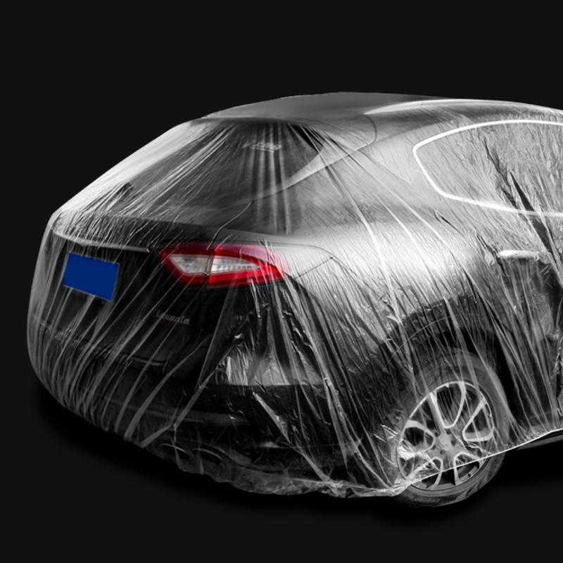 Upgraded Elastic Band Clear Plastic Disposable Universal Car Covers Rain Dust Garage Cover Waterproof Temporary Durable