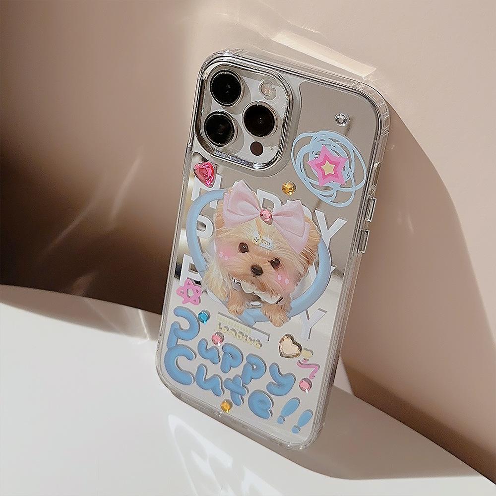 Dopamine Puppy 14promax IPhone Case Suitable for IPhone16 Cute 13 Makeup Mirror 15 Diamond