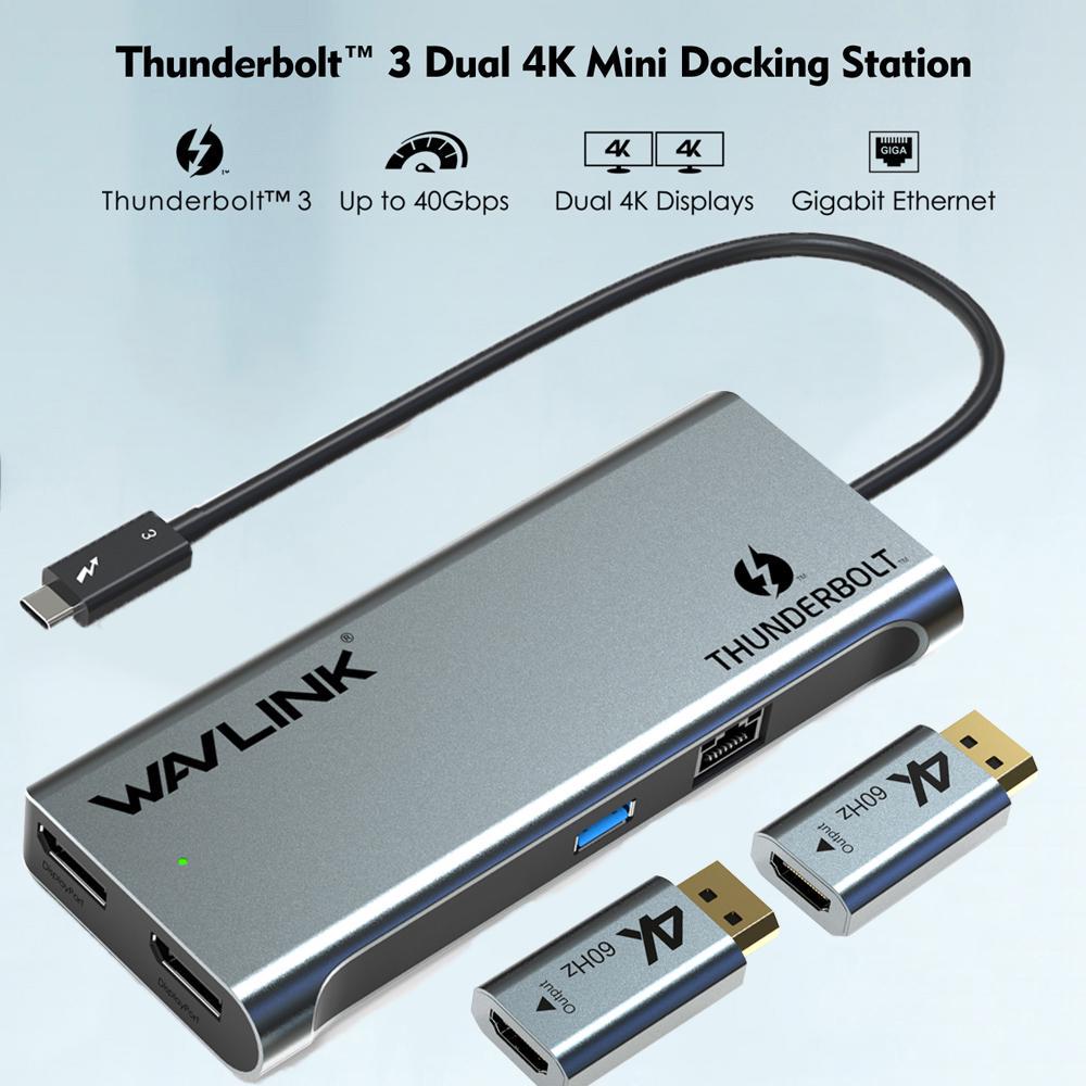 WAVLINK Dual 4K или Single 5K Thunderbolt 3 Мини док-станция с Displayport для АДАптера HDMI, USB 3.0 и Gigabit Ethernet для компьютеров – купить по низким ценам в интернет-магазине Joom