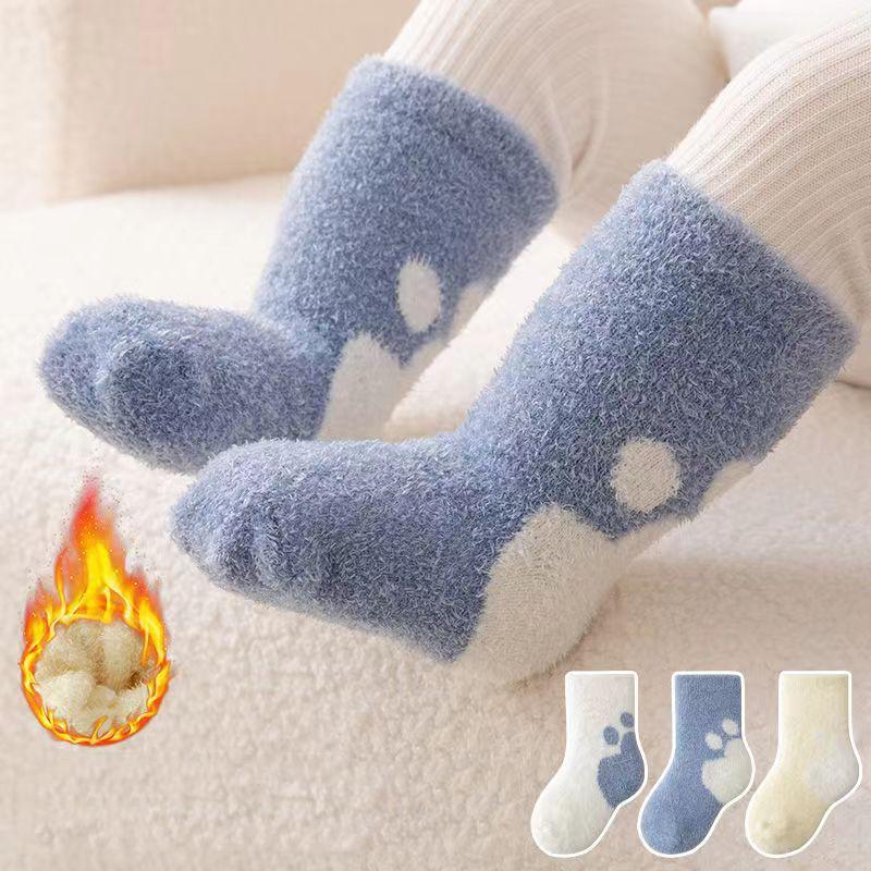 3PCS Set Baby Socks Sbring Autumn and Winter Thick Warm Baby Plush Socks Children's Coral Velvet Floor Socks 0-3 Years Old