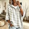Women's Casual Hooded Knit Sweater Loose Fit Striped Long Sleeve Pullover Top