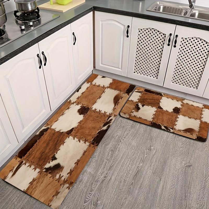 1 szt. skóra bydlęca brązowy nadruk miękki dywanik kuchenny antyzmęczeniowy dywanik kuchenny wodoodporny antypoślizgowy zestaw dywaników dywanik nocny dywanik chłonny do kuchni